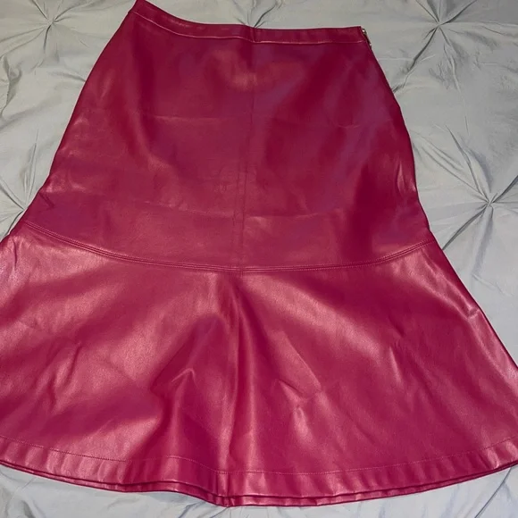 INC International Concepts Berry Burgundy Faux Leather Trumpet A-line Midi Skirt - Picture 7 of 12